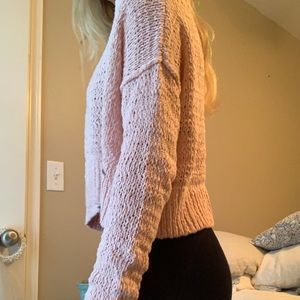 cropped distressed light pink sweater